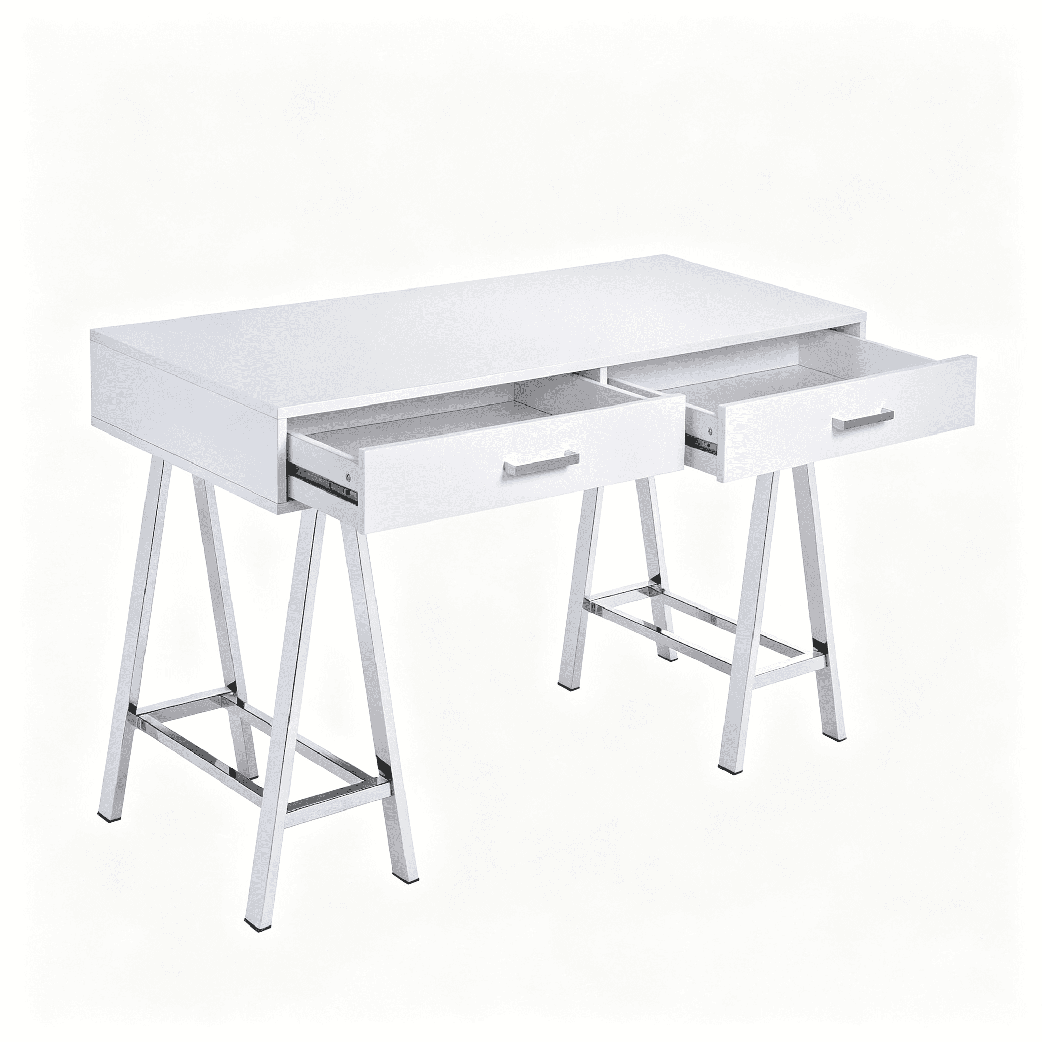 Writing Desk with USB Port and Two Storage Drawers, 54 in Rectangular Computer Desk with Metal Base for Home Office and Study