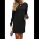 thumbnail image 2 of Vestido Mini Informal de Otoño para Mujer, con Cuello Redondo, Larga y Canalé Negro L, 2 of 8