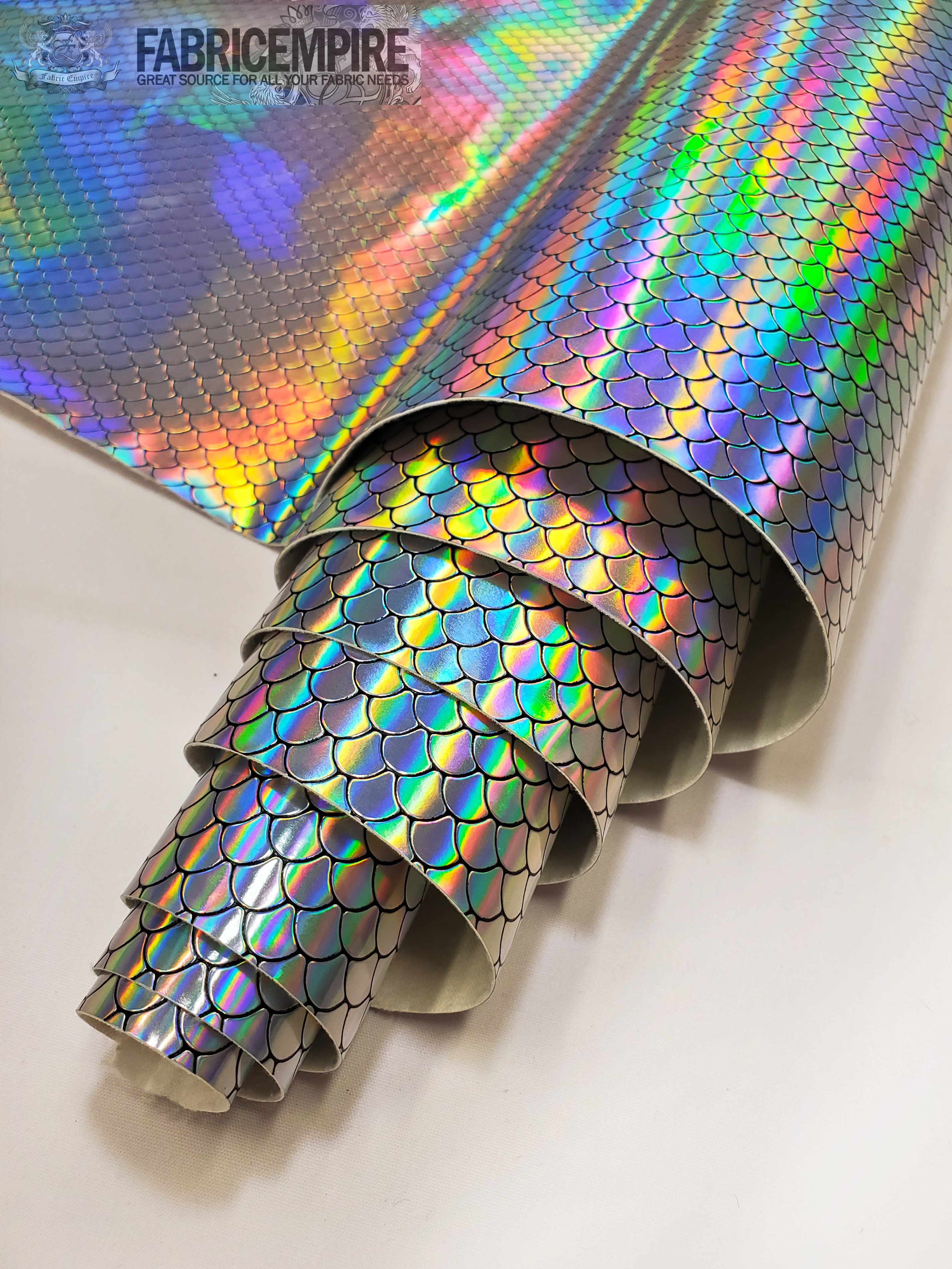 Holographic Mermaid Fish Scale Glossy Embossed Vinyl Fabric Silver / 54" Wide / Sold By The Yard