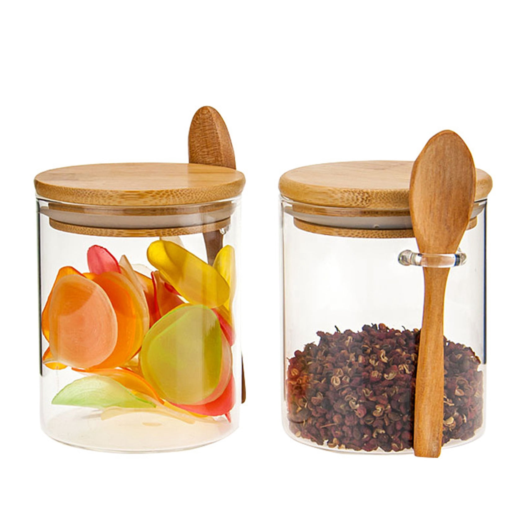 3X Glass Food Airtight Canister Lid Storage Tank Jar Food Container with Wooden Spoon