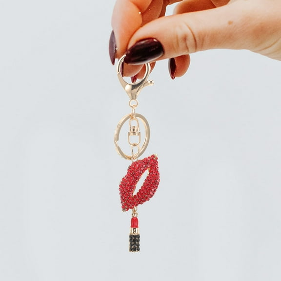 NIAIZEK Red Lip Keychain with Rhinestone , Stylish and Cute Purse Charm Accessory for Women and Girls