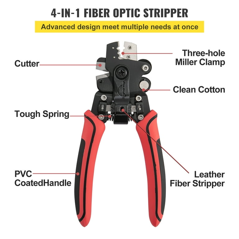 VEVOR Fiber Optic Stripper, 4 in 1 Wire Cutters Pliers, Three Hole