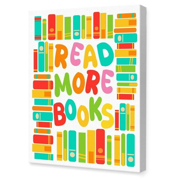 Read More Books Wall Art,Reading Corner Wall Decor,Kids Reading Canvas Wall Art for Nursery Classroom Library Kids Room
