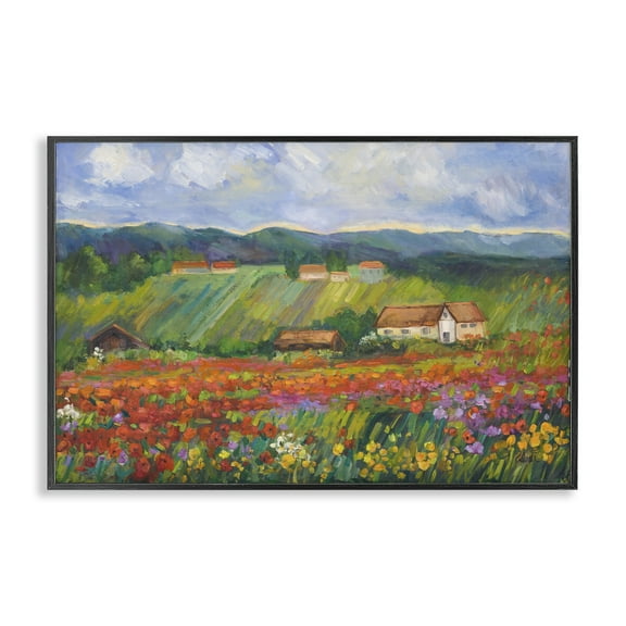 Stupell Industries Spring Glory Lush Meadow Landscape & Nature Painting Black Framed Art Print Wall Art, 18 x 12