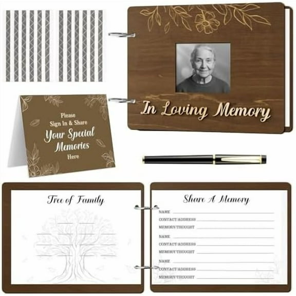 Wooden Funeral Guest Book - 70Pcs in Loving Memory Guest Book with Black Pen Please Sign Table Card, Funeral Guestbook for Memorial Service, Memory Book for Guests to Sign in with Condolence