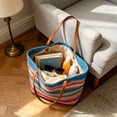 thumbnail image 5 of Linnome Striped Woven Straw Beach Tote Bag Large Capacity Summer Carryall Handbag Color Block Weave Shopping Shoulder Bag for Seaside Vacation Daily Outdoor Outings, 5 of 6