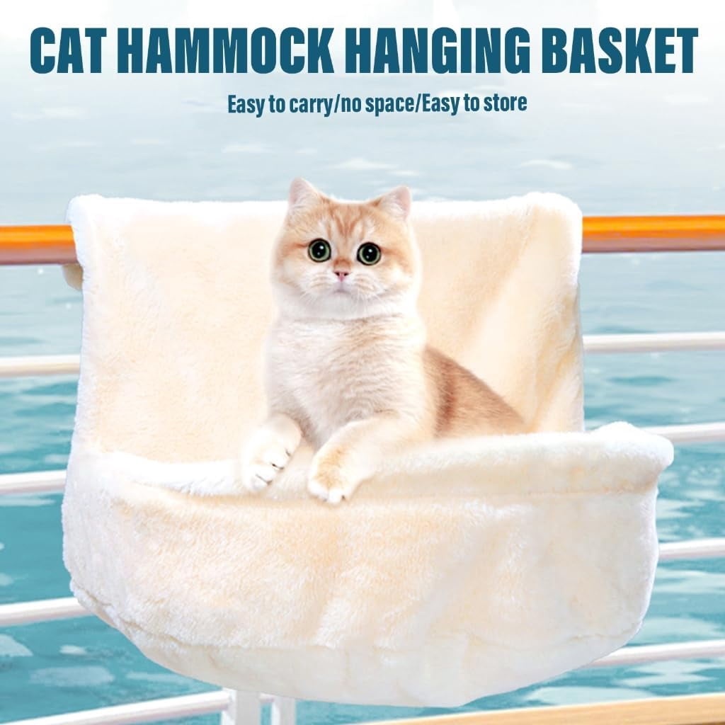 Colourtree Light Grey Plush Cats Hammock Bed Large Hanging Hammock Sleep Bed Warm Pet Bed for Winter Detachable and Machine Washable