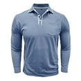 thumbnail image 5 of Miluxas Men's Lapel Cardigan T-Shirt Casual Classic Solid Color Long-Sleeved Shirt Business Button Ribbed Bottoming Shirt Light Blue, 5 of 7