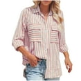 thumbnail image 2 of absuyy Women' Button Up Shirt Long Sleeve Striped Turn Down Shirt Loose Blouses Pink Work Tops Size 2XL, 2 of 6
