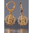 thumbnail image 3 of Aretes colgantes pequeños redondos, Virgen de Guadalupe, oro laminado 18k, 3 of 3