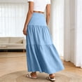 thumbnail image 6 of BiZtdJrK Long Skirts for Women Ruffle Tiered High Waist Swing Summer Maxi Skirt Lightweight Flowy Boho Vacation Skirts Light Blue L, 6 of 8