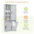thumbnail image 5 of Bathroom Storage Cabinet with 2 Laundry Hamper, Wooden Bathroom Pantry Cabinet with 1 Cabinet and 4-Layer Shelves for Living Room, Gray, 5 of 9