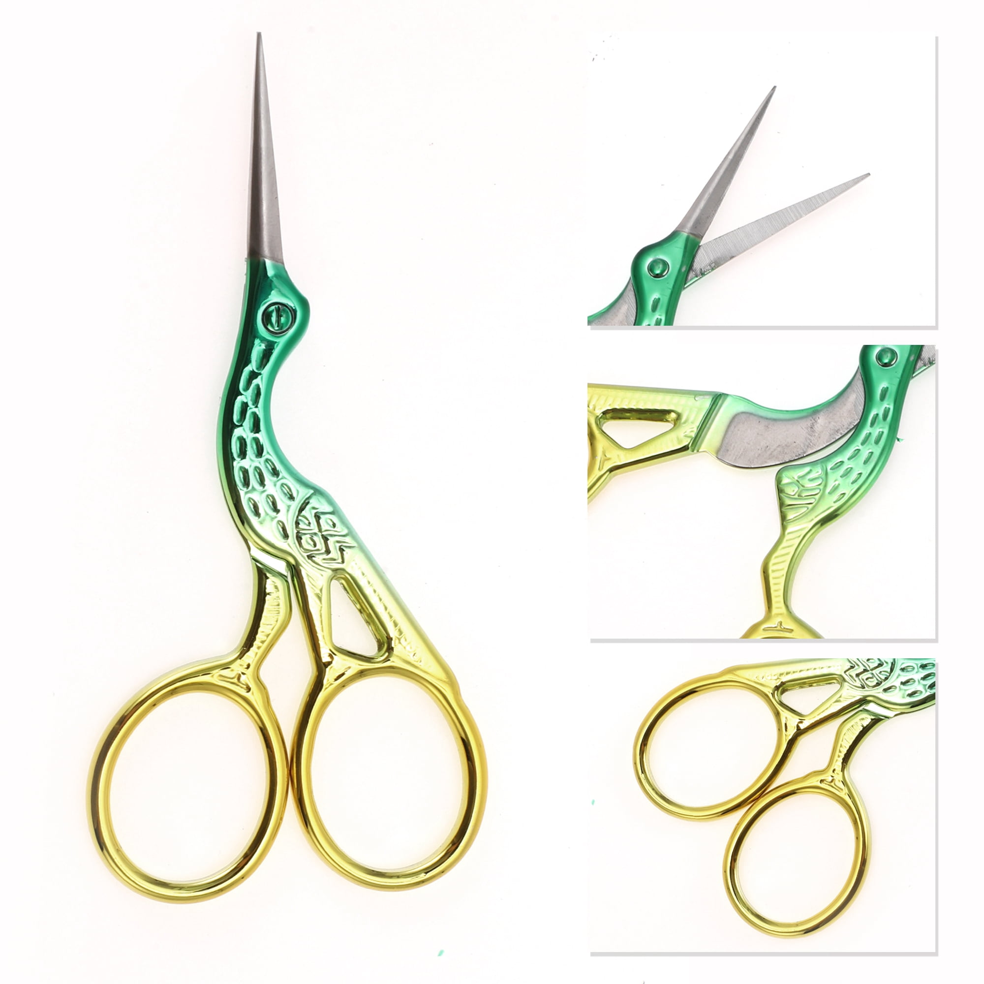 Unique Bargains 1 Pc Little Crane Scissors Grooming Parlor Green, Gold Tone