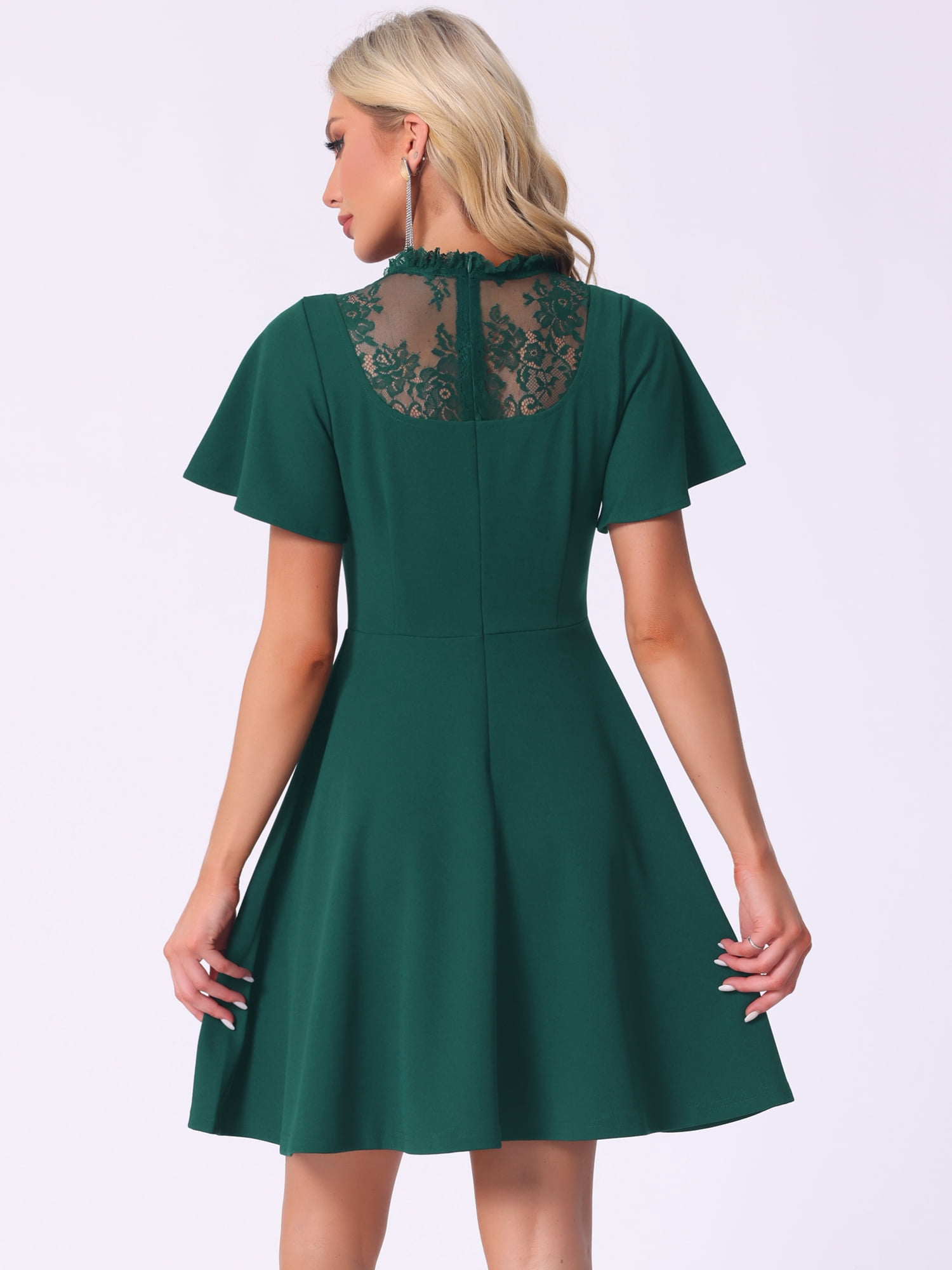 DARING DIVA Women's Lace Mesh Halter Neck Gothic Midi Dresses XS Dark Green