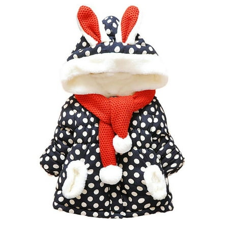 

fartey Baby Toddler Girls Fleece Lined Winter Warm Sweet Rabbit Ears Hooded Coat Cloak Jacket Thick Fuzzy Warm Clothes With Bib 3M-6T