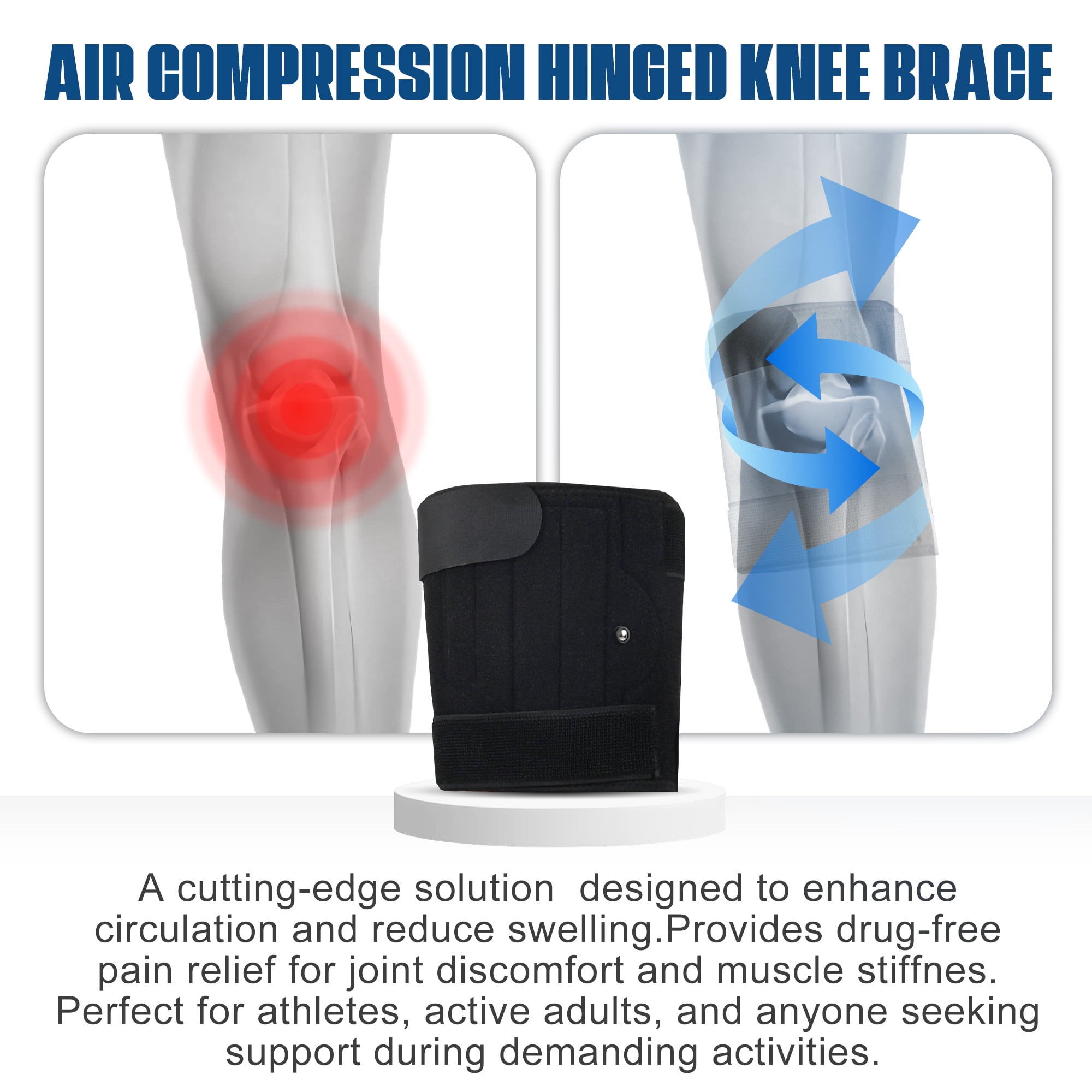HLTHZONE Hinged Knee Brace with 6 Aluminum Splints & Manual Air Pump, Adjustable Compression Knee Support for Knee Pain Relief, Meniscus Tear, Arthritis, Sports Recovery, Adjustable, Black