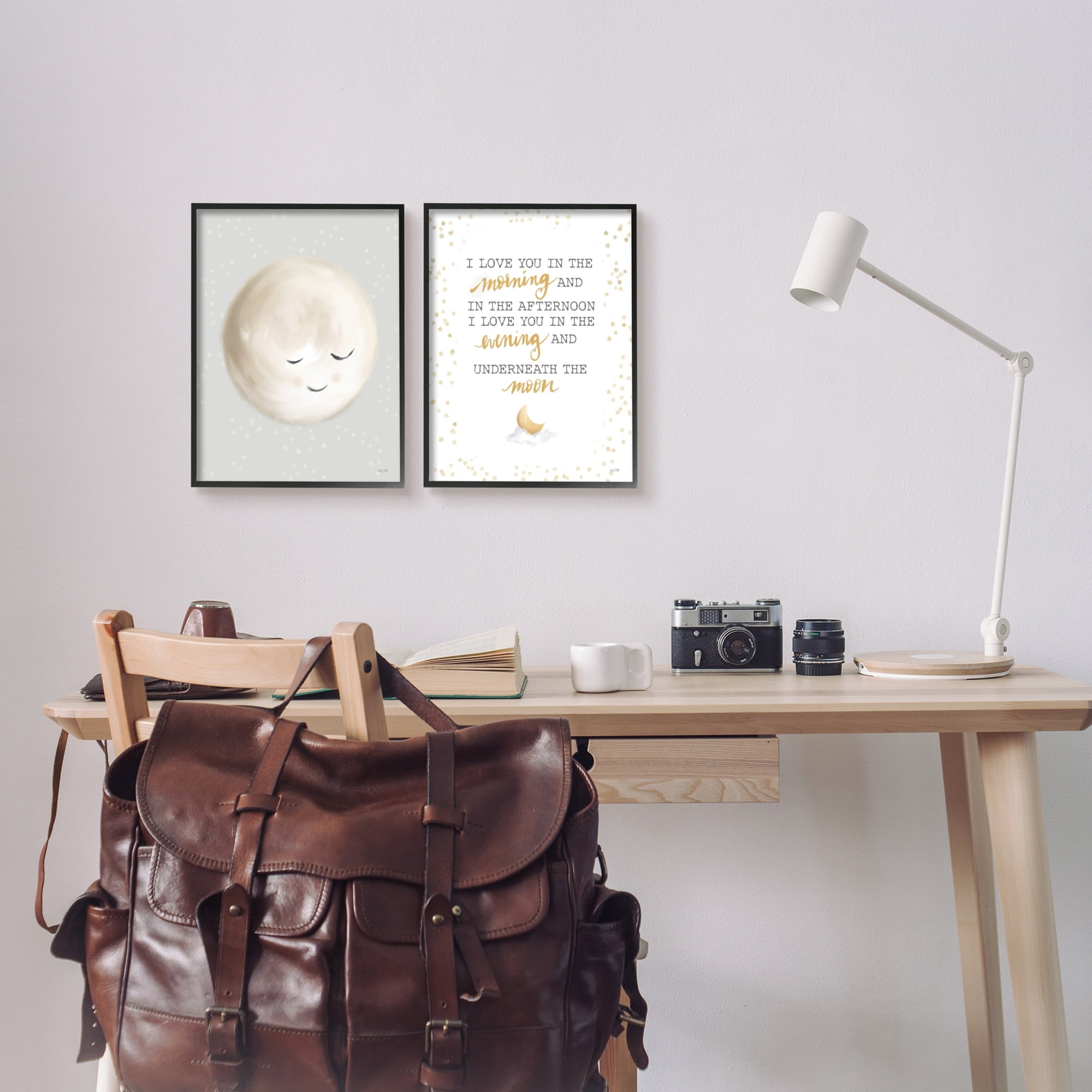 Stupell Industries Adorable I Love You Moon Quote Illustration Graphic Art White Framed Art Print Wall Art Set of 2, 11x14, by House Fenway