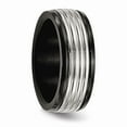 thumbnail image 4 of Stainless Steel Men's Black IP Grooved Wedding Band Ring Size 10, 4 of 7