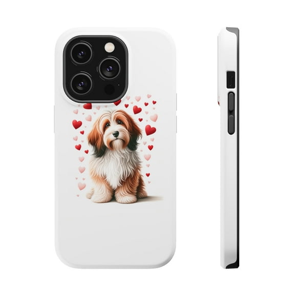 DistinctInk Tough Case for Apple iPhone 14 PRO (6.1" Screen), Compatible with MagSafe Charging - Valentine's Day Petit Basset Griffon Vendéen