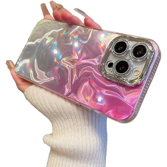 Designed for iPhone Case,Luxury Aurora Gradient Glitter with Camera Protective Shockproof Protective Cover Phone Case (iPhone 12 Pro Max,Pink)