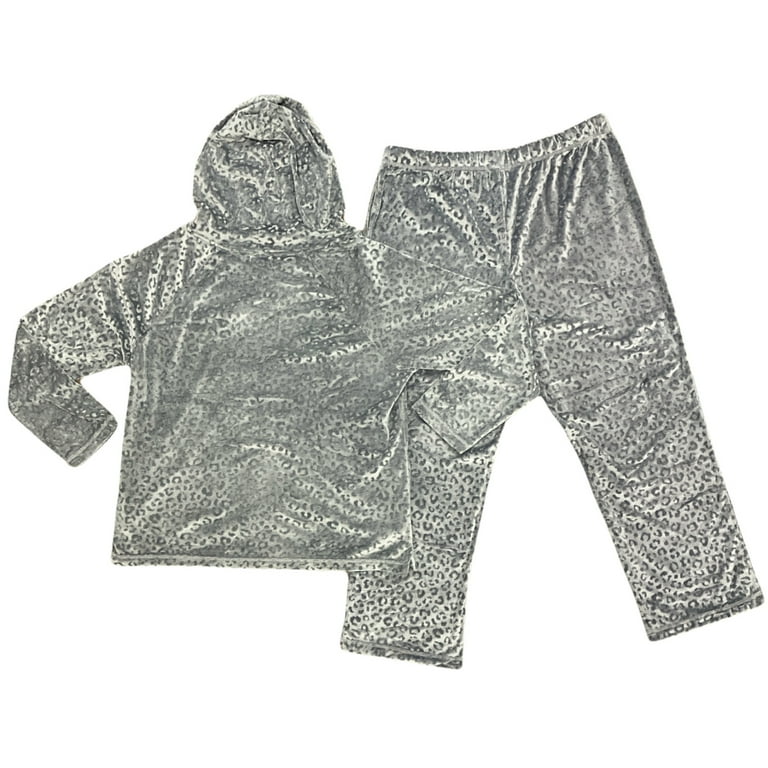 Blush Women s Plush Super Soft Long Sleeve Hooded Lounge Pajama Set 2 Piece Winter White XL 16 18