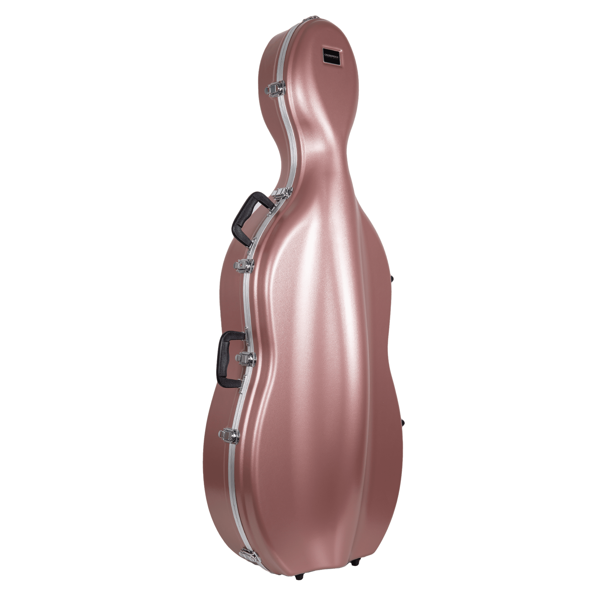 Crossrock 3/4 and 4/4 Size Cello Case | ABS Molded Hardshell with Wheels, Accessory Pocket, 2 Bow Holders, Security Lock, and Detachable Straps-Rose Gold
