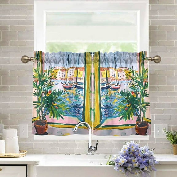 Yayeee Kitchen Curtains Tier Pair Light Filtering 27"x36" Rod Pocket Short Cafe Window Panel, Yellow Window