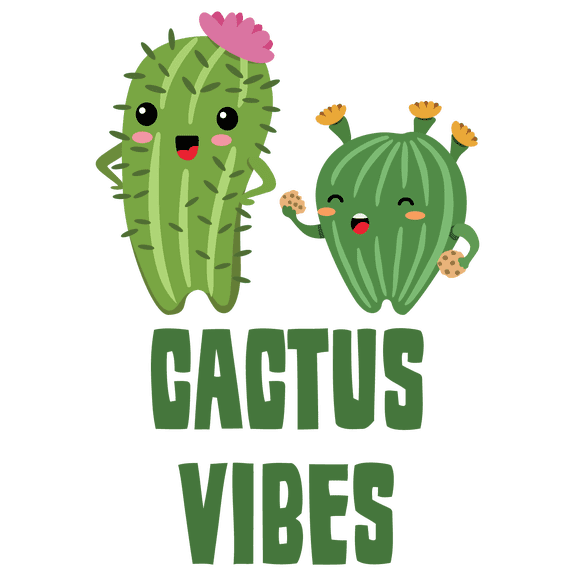 Family of Cute Cactus with Cactus Vibes Phrase and Abstract Word Art Design Vinyl Wall Decal and Decoration 20" x 29"