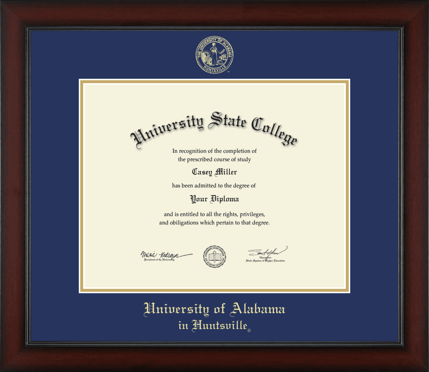 Signature Announcements University-of-Alabama-in-Huntsville Undergraduate Sculpted Foil Seal Graduation Diploma Frame 16 x 16 Gloss Mahogany with Gold Accent