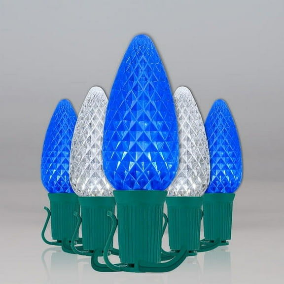 OptiCore C9 Blue and White Christmas Lights (Cool White), LED String Lights with Shatterproof Christmas Bulbs, 50 Lights, 50ft