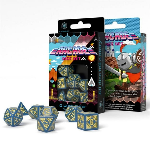 Q-Workshop QWOSARC1E Arcade Blue & Yellow Dice - Set of 7