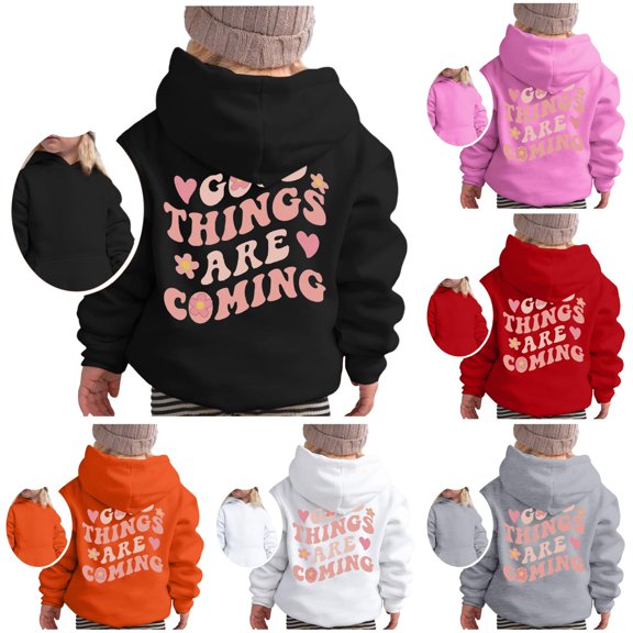 Oiyii Toddler Girls' Sweet Floral Slogan Pullover Hoodie Back Graphic Long Sleeve Casual Hooded Sweatshirt Daily Pullover Top,Black