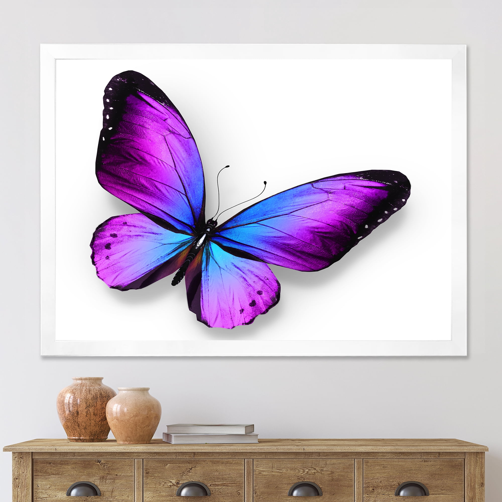Designart 'Blue and Violet Butterfly' Modern Framed Art Print