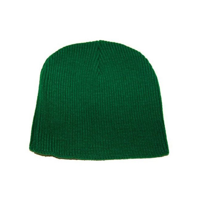 Scull Ribbed Cuffless Beanie Cap, Kelly