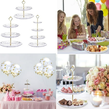 Round Wood Platter - 2/3/4Tier Round Stacked Fruit Plate Cupcake Display Tray Cake Platter Food Stand Rack