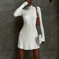 thumbnail image 2 of Henpk Summer Dresses for Women Striped T Shirt Dress Casual Midi Dress Short Sleeve Sundress with Pockets Solid Color Striped Knitted Long Sleeved Half High Necked Dress White XXL, 2 of 7