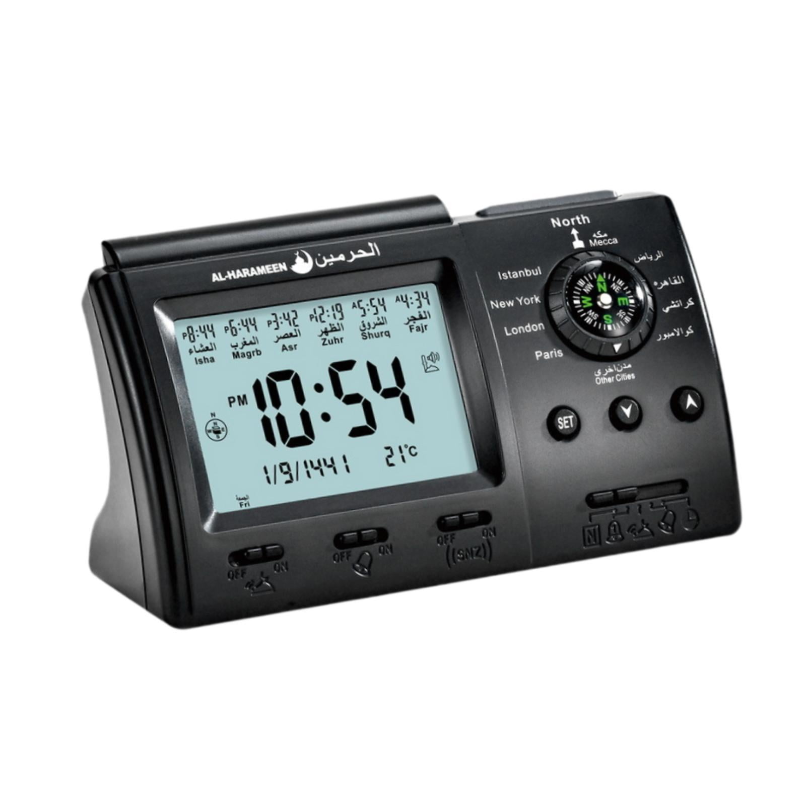 Esquirla Azan Alarm Clock Date Azan Athan Prayer Clock for Living Room Indoor Bedroom Black
