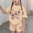 thumbnail image 4 of BFHHYA Girls 4th of July Sets 2-Piece Outfit Bow Print Short Sleeve Shirts Elastic Waist Shorts Youth Casual Loose Set 3-15 Years, 4 of 5
