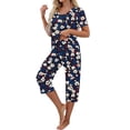 thumbnail image 4 of Sdeycui Womens Capri Pajama Sets Summer V Neck Short Sleeve With Capri Pants With Pockets 2 Piece Lounge Set, 4 of 6
