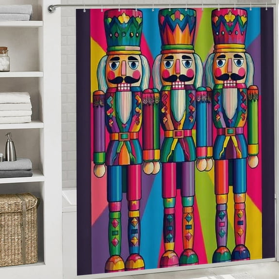 RKSupls Christmas Shower Curtain, Nutcracker Soldiers Shower Curtain with Hooks for Christmas Home Bathroom Decor Washable Curtains, 72x72 in