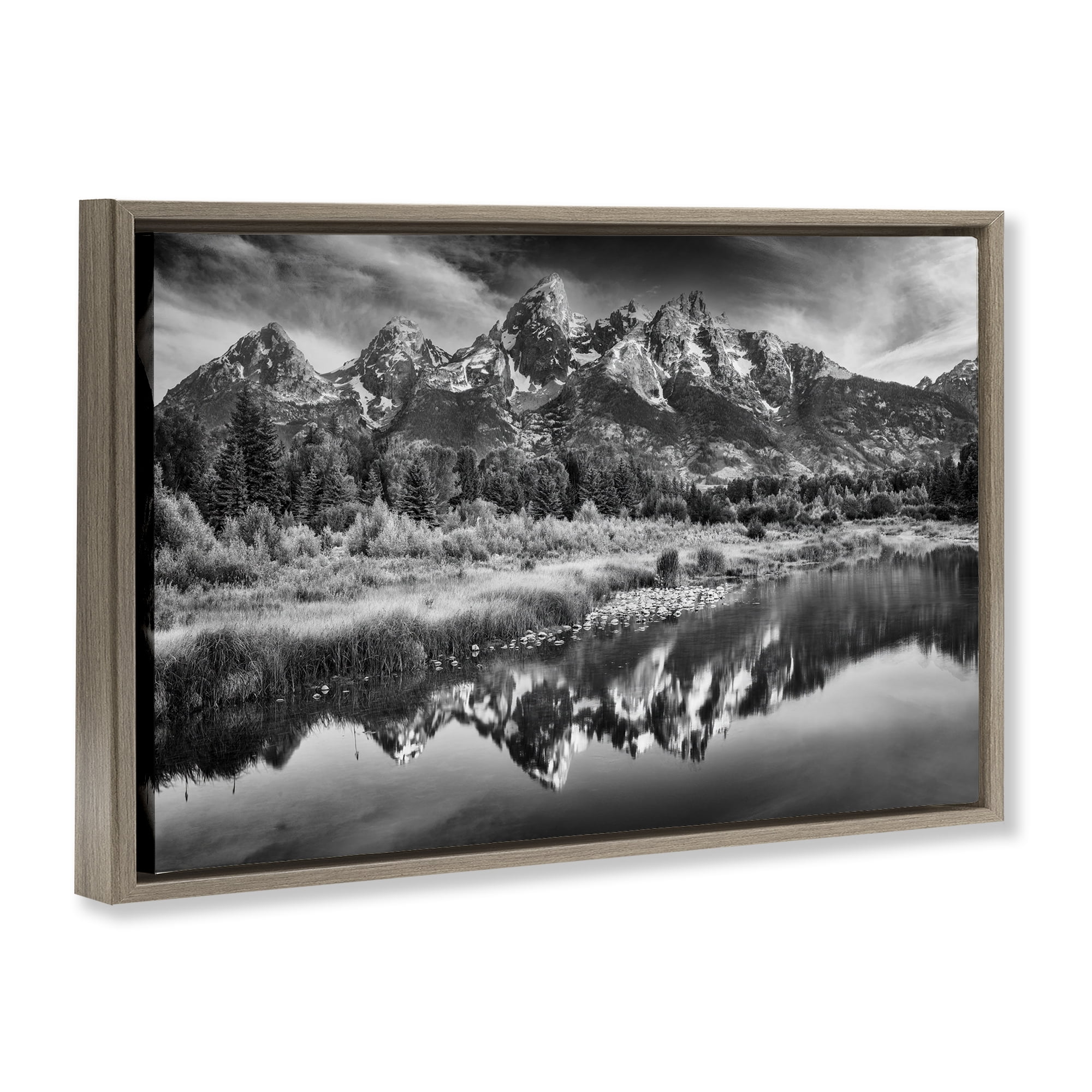 Stupell Industries Teton Mountain Reflections Brown Framed Floater Canvas Wall Art, design by Rick Berk