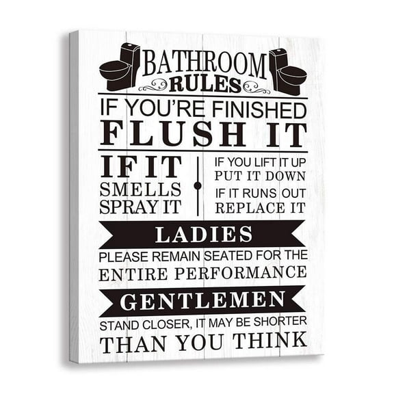 Bathroom Canvas Wall Art | Rustic Bathroom Funny Rules Prints Signs | Background Bathroom Laundry Room Decor