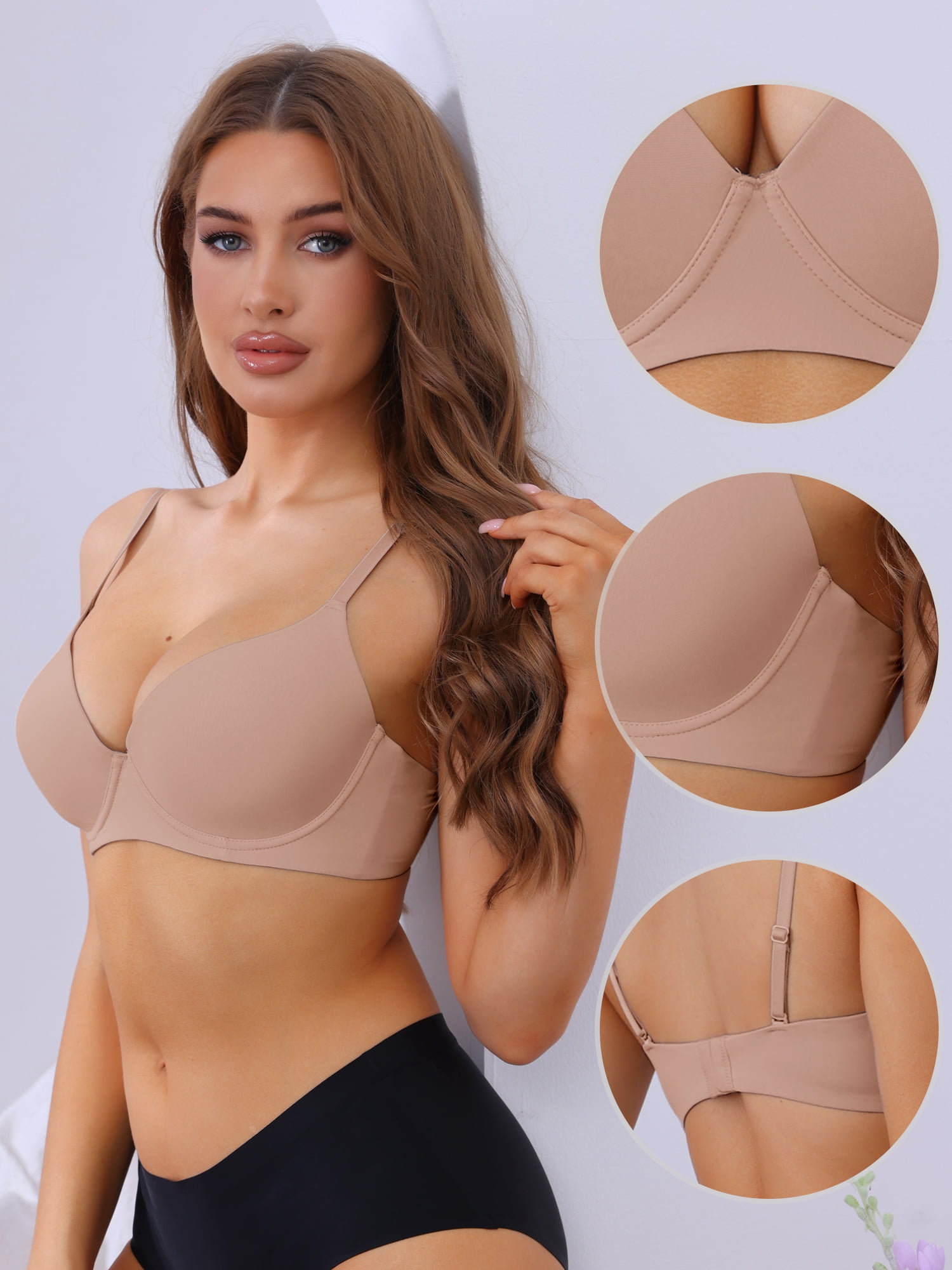 DARING DIVA Women's Push-Up Minimizers Adjustable Straps Underwired Bra Beige 38 B