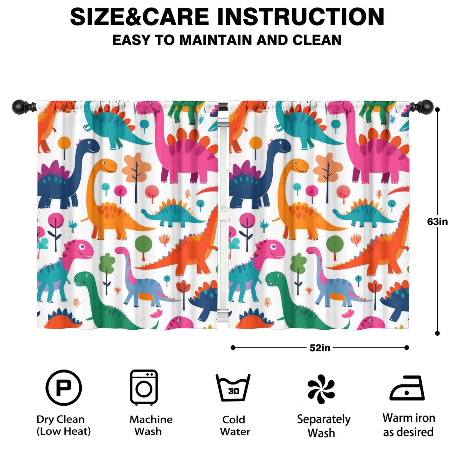 Blackout Kids Curtains,Cute Dinosaur Pattern Childrens Insulated Curtains Set Of 2,Bedroom Essentials,Toddler Room Decor 52x63in(132x160cm)