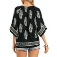 thumbnail image 3 of INSPIRE CHIC Boho Blouses for Women 3/4 Sleeve Notched V Neck Leaves Print Summer Tops S Black, 3 of 6