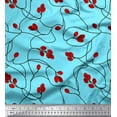 thumbnail image 1 of Soimoi Blue Rayon Fabric Red Berries Fruits Decor Fabric Printed Yard 56 Inch Wide, 1 of 3