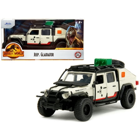 Jeep Gladiator Pickup Truck with Equipment Shell Beige with Graphics "Biosyn Genetics" "Jurassic World Dominion" (2022) Movie "Hollywood Rides" Series 1/32 Diecast Model Car by Jada