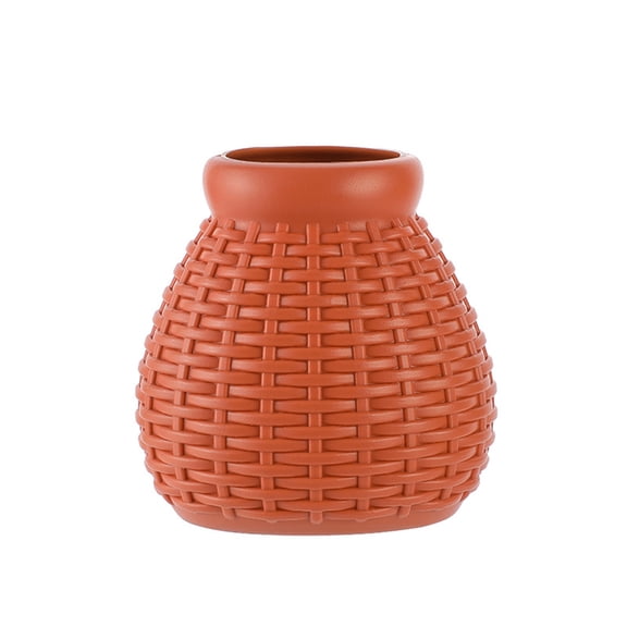 Orange Plastic Woven Texture Vase for Flowers Home Decor Centerpiece Tabletop Shelf Display Decorative Item Durable Fade-Resistant for Indoor Outdoor Living Room Bedroom Kitchen Gift
