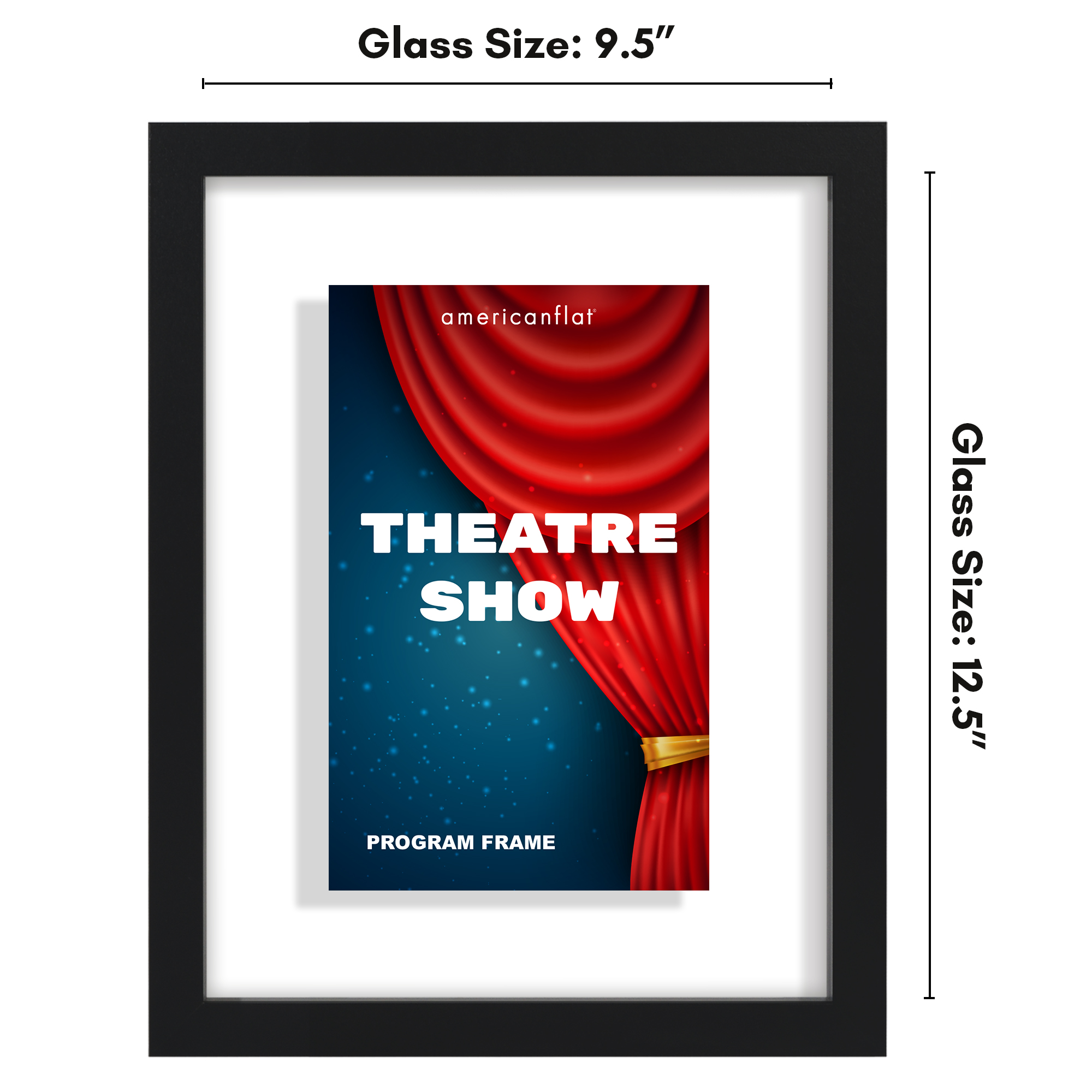 Americanflat 9.5x12.5 Picture Frame with Shatter-Resistant Glass Playbill Signature Float Collection - Black