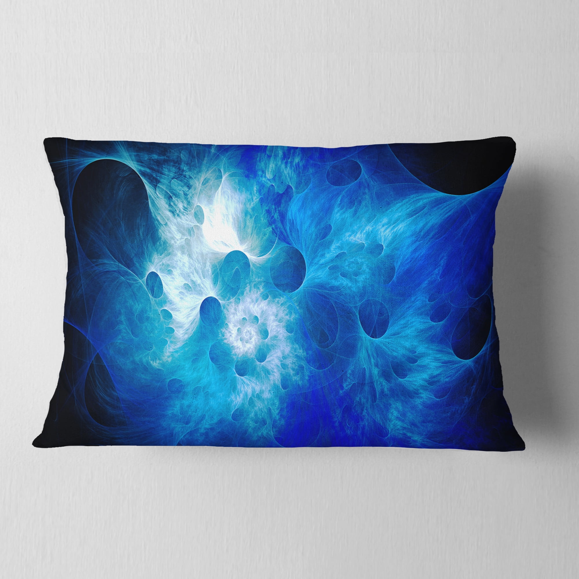 Designart Fractal Blue Smoke - Floral Throw Pillow - 12x20